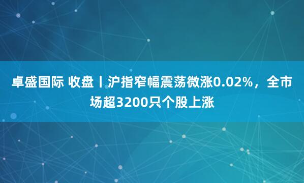 卓盛国际 收盘丨沪指窄幅震荡微涨0.02%，全市场超3200只个股上涨