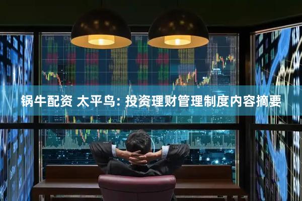 锅牛配资 太平鸟: 投资理财管理制度内容摘要