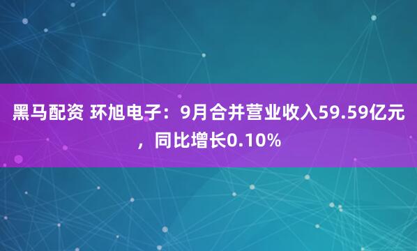 黑马配资 环旭电子:9月合并营业收入59.59亿元,同比增长0.10%