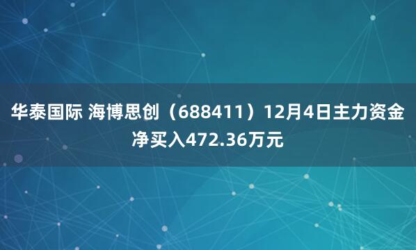 华泰国际 海博思创(688411)12月4日主力资金净买入472.36万元