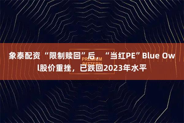 象泰配资 “限制赎回”后,“当红PE”Blue Owl股价重挫,已跌回2023年水平